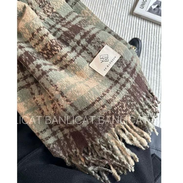 Dry rose pink plaid scarf women's winter scarf new autumn and winter atmosphere senior sense versatile student coat