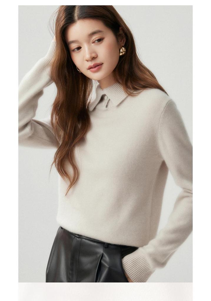 Women's Solid Color Cashmere Sweater: Lapel Buckle, Loose Fit, Thick Knit for Autumn/Winter 2026.