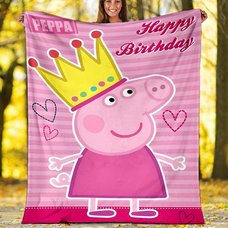 1pc Peppa Pig1 Theme Blanket - Digital Print, Polyester, Cozy for All Seasons, Perfect for Outdoor, Camping, and Travel