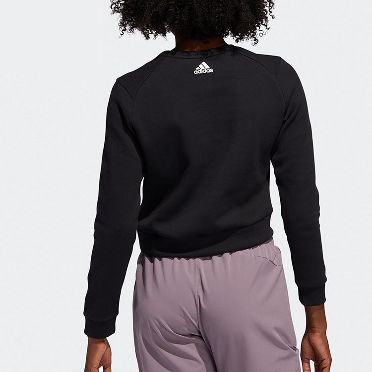 Adidas Training Sports Crew Neck Cropped Sweatshirt Women Tops Black FL2059