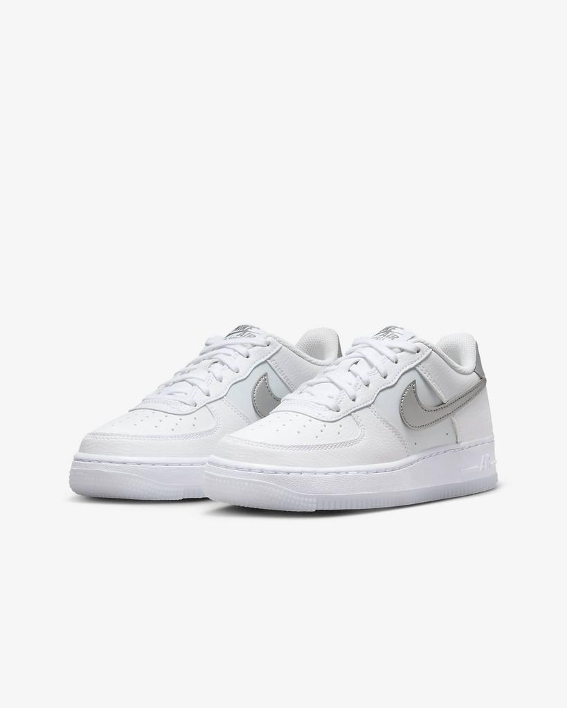 FV3981-100 Nike GS Air Force 1 White Pure Platinum Football Grey Metallic Silver