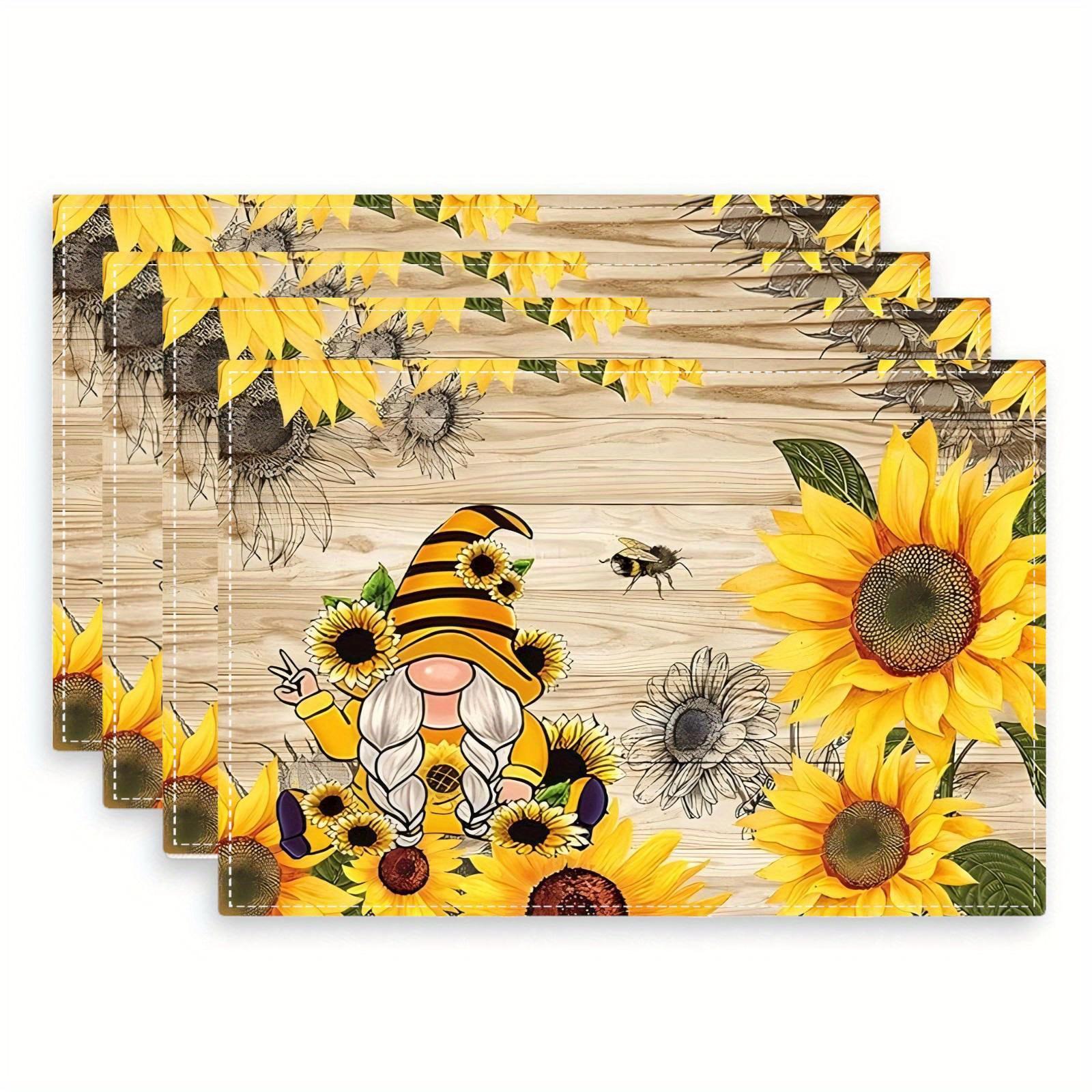 

4 шт./1 набор льняных салфеток под тарелку, салфетки с дизайном подсолнуха и гнома, декор стола, декор дома, декор для кейтеринга на вечеринку, праздничные салфетки под тарелку, 12x18 дюймов 1pcs