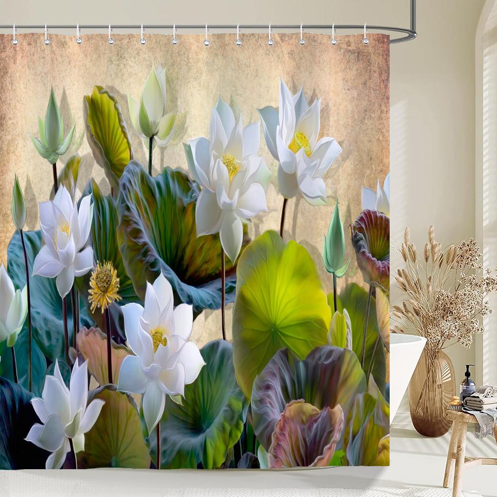 Shower Curtain Ink Painting Plant Flower Landscape 3D Printing Bathroom Curtain Polyester Waterproof Home Decor Curtain 180X180