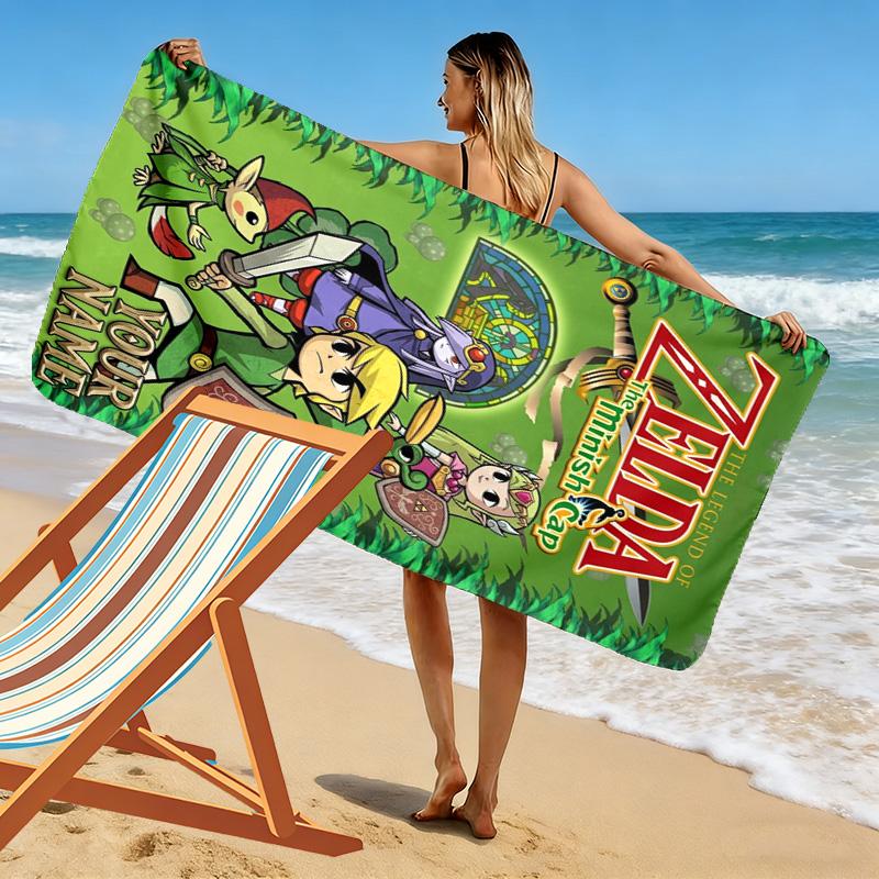 Name Custom Zelda Print Beach Towel, Large Soft Quick Dry Towel for Beach Camping Swimming