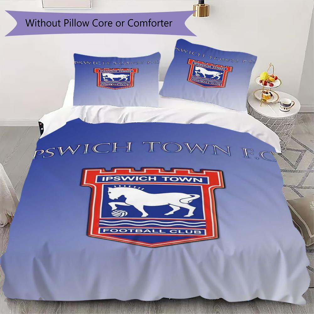 Ipswich Town FC Pattern Bedding uilt Set uilt Cover Pillowcase Home Decoration Birthday Gift (1 * duvet cover + 2 * pillowcase without core)