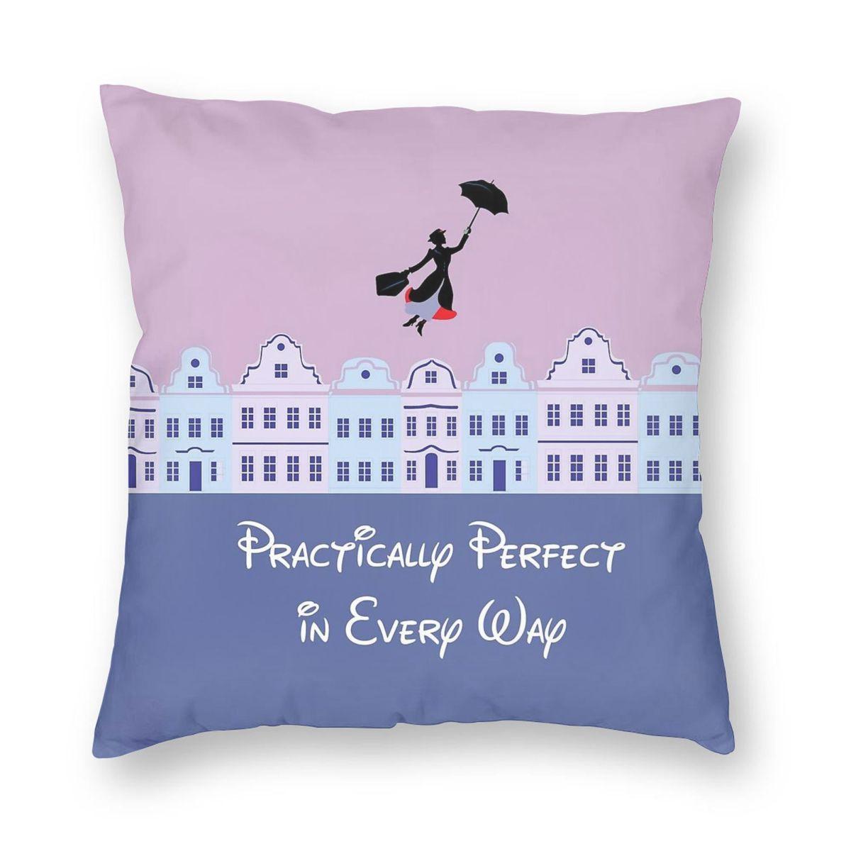 

Mary Poppins Practically Perfect Square Pillowcase Polyester Linen Velvet Creative Zip Throw Pillow Case Home Cushion Cover 12x12Inch
