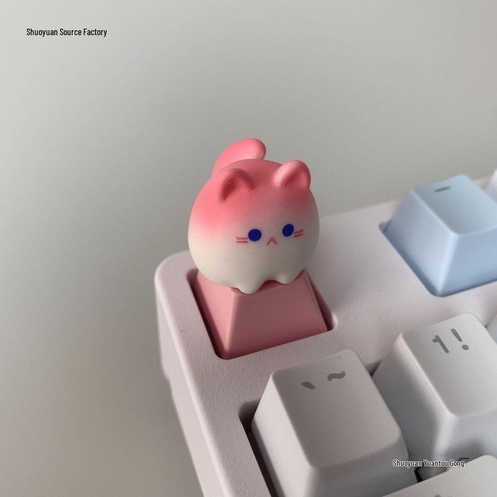 Adorable Creative 3D Cat Keycaps for Girls - Pink Cartoon Animal Design