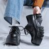 Black trendy thick soled shoes Classic and men's minimalist style Outdoor street Daily lace up Height increasing shoes