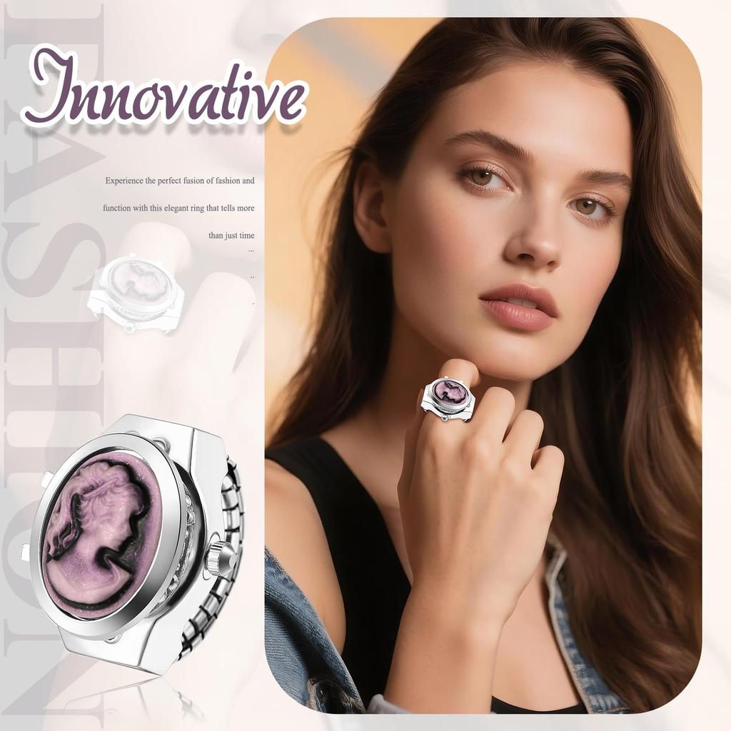 JEWELRYWE Women's Ring Watch Simple Stylish Stainless Steel Finger Ring Free Size Quartz Fashion Accessory - Birthday Christmas Valentine's Day Gift