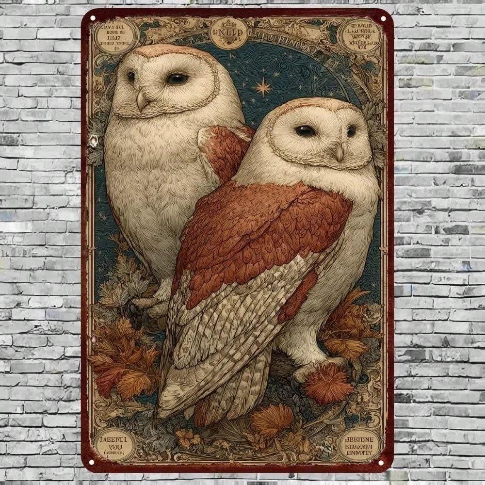 Vintage Owl Starry Night Metal Wall Art Living Room Decor Tin Sign