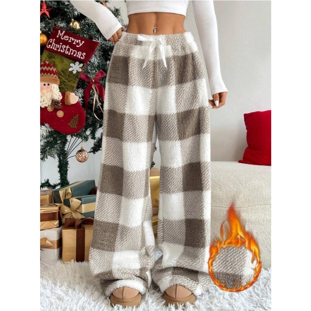 New Style Women's Pants - Winter Edition - Retro Elastic Checkered Straight-leg Loose-fitting Thick and Warm Casual Pants