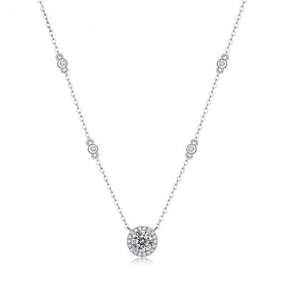 Round 1 Carat Moissanite 100% 925 Sterling Silver Sparkling Fashion Pendant Necklace Women's Brand Fine Jewelry