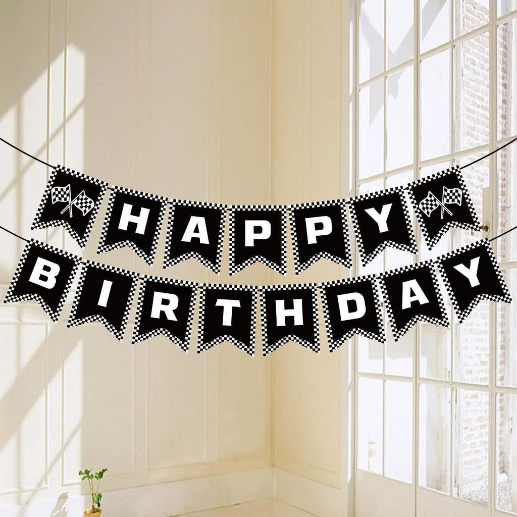 Racing Birthday Decorations, Car F1 Themed Happy Birthday Banner, Boy Girl Funny Party Supplies with Banner and Hanging Swirl