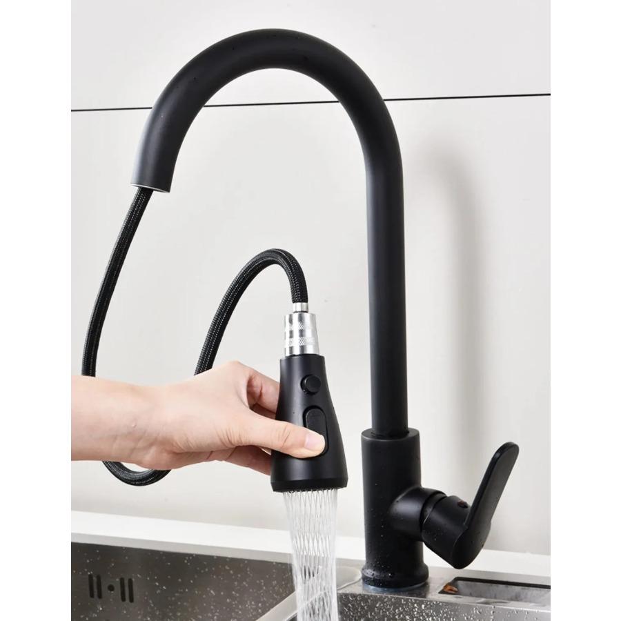 

Смесители для кухни из нержавеющей стали 304, выдвижной кухонный кран для мойки, смеситель для установки на бортик, распылительная головка для горячей и холодной воды чёрный