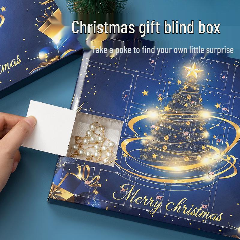Christmas Jewelry Advent Calendar: Stud Earrings & Necklace In Surprise Gift Box