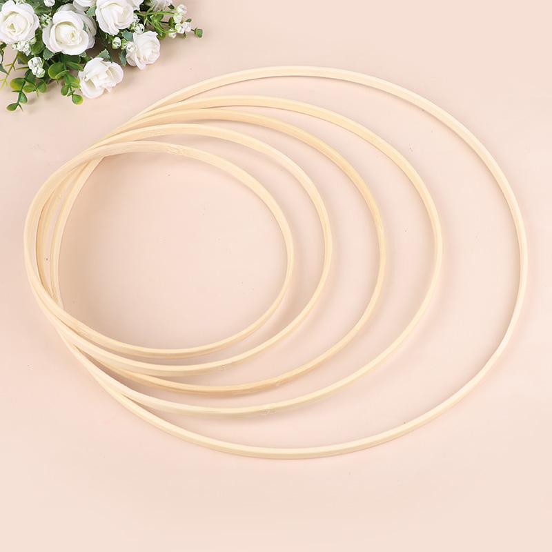5Pcs Wooden Hoops DIY Handmade Round Bamboo Catcher Wooden Ring Wedding Wreath Floral Hanging Crafts Home Garden Wall Decoration