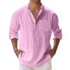Herren Sommer Casual Locker sitzendes Stehkragen Einfarbig Langarm Baumwollhemd, Übergröße verfügbar
