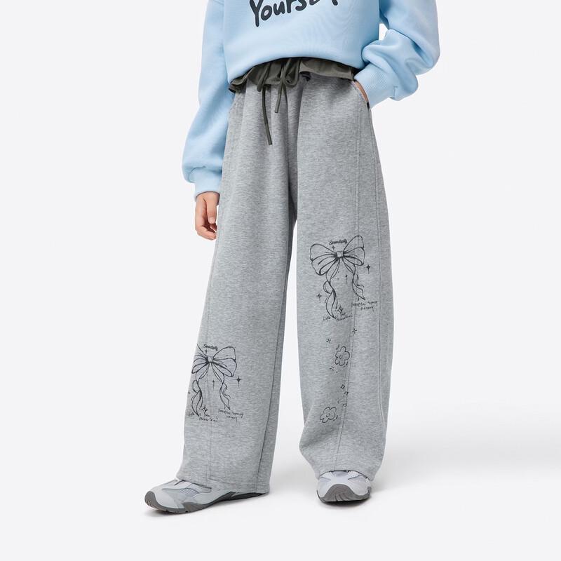 Xiaoyinman Girls Bowknot Print Loose Straight-Leg Pants 140