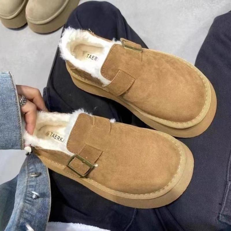 Neue Damenschuhe mit dicken Sohlen, Fleece-Schneestiefel, Einschlupfschuhe und Baumwollschuhe