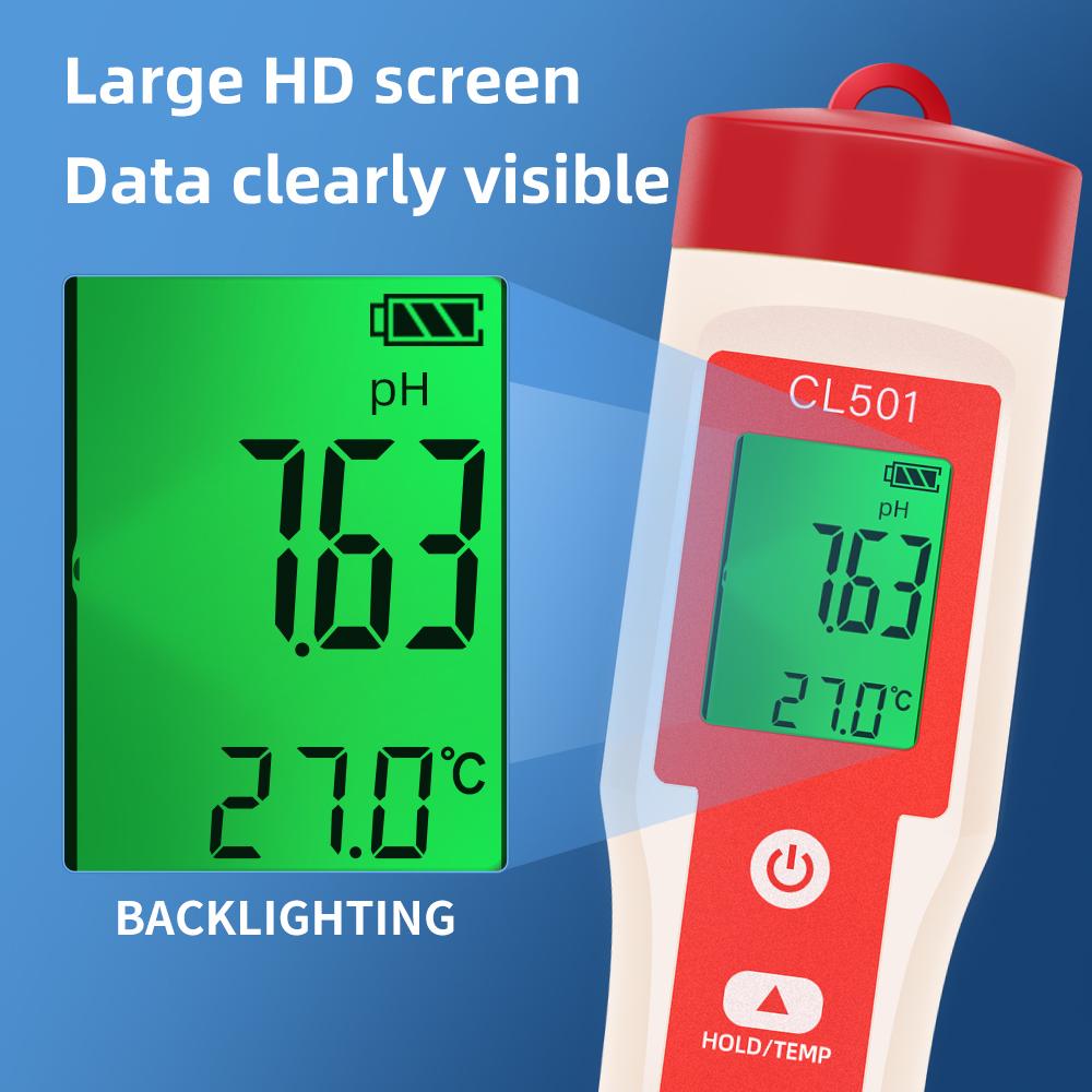PH/CL2/H2/ORP/Temperature Meter Chlorine Detector Digital Water Quality Tester for Pools Drinking Water Aquariums Aquaculture