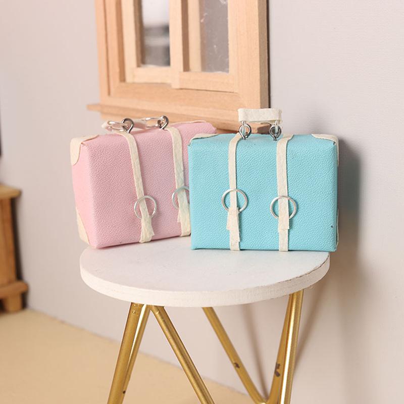 Durable 1:12 Dollhouse Miniature Leather Luggage Briefcase Handbag Vintage Suitcase Model Home Life Scene Decor Doll Fashion Accessories