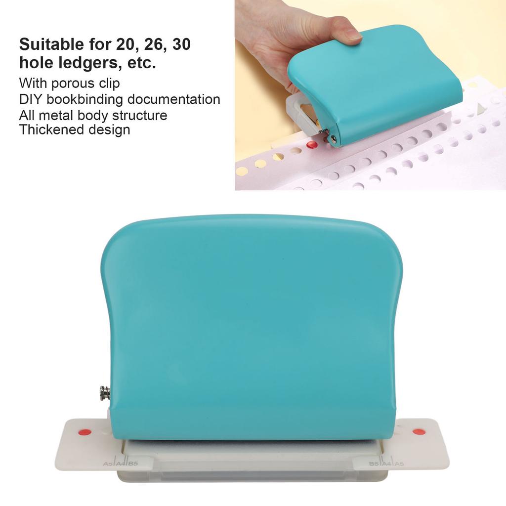 Hole Punch Metal Body Incisive Plastic Bottom Pad 10 Holes Handheld Paper Punch for Bookbinding Documentation