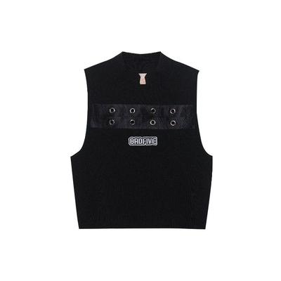Li Ning Badfive Sports Basketball Series Letter Print Slim Fit Waist Length Pullover Vest Women Tops Black AMVR006-1