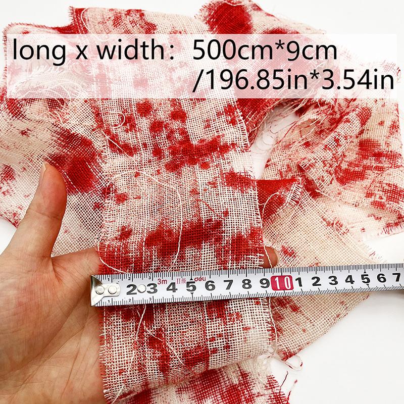 3M/5M Horrible Blood Stained Gauze Halloween Party Warning Tape Isolation Tapes Bloody Bandage Decor House Yard Decoration