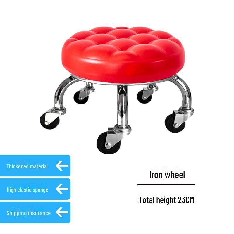 Silent Mobile Beauty Stool with Universal Wheels - Multifunctional, Low-Profile, Round Design for Home or Studio Use.