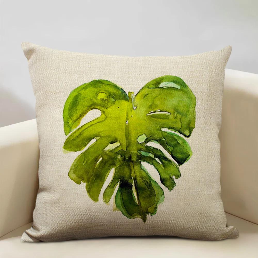 Plant Leaf Cushion Cover Home Decoration Sofa Chair Car Pillow Case Soft Linen Pillowcase 45x45cm