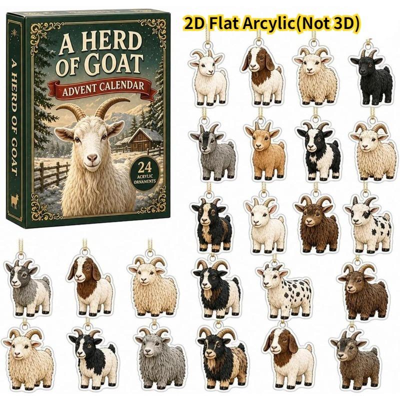 2D Arcylic Goat Advent Calendars 2026, Christmas Animal Advent Calendar Collection,24 Days Countdown Christmas Tree Ornament