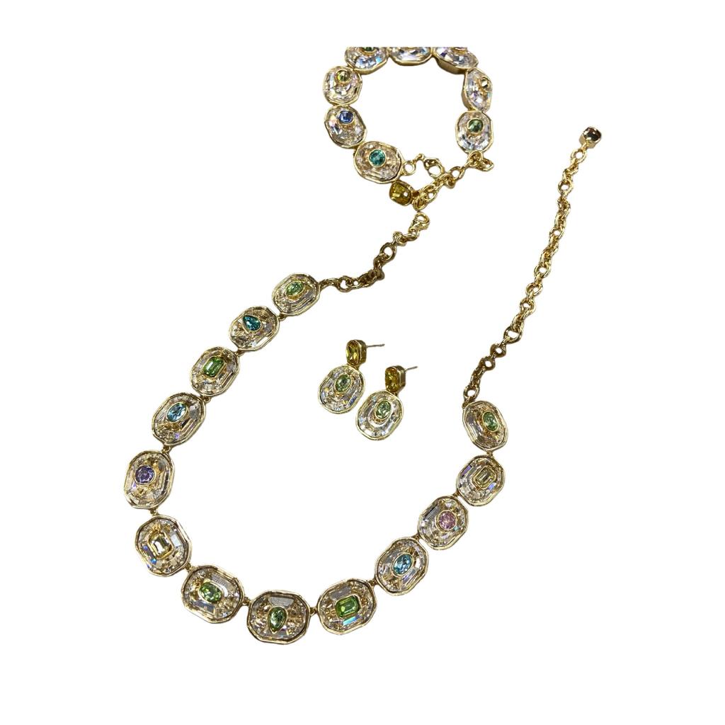 Light Luxury Fresh And Shiny Crystal Micro-Inlaid Super Flash Bracelet Necklace Design Fashion High-End Trend Element Suit Women
