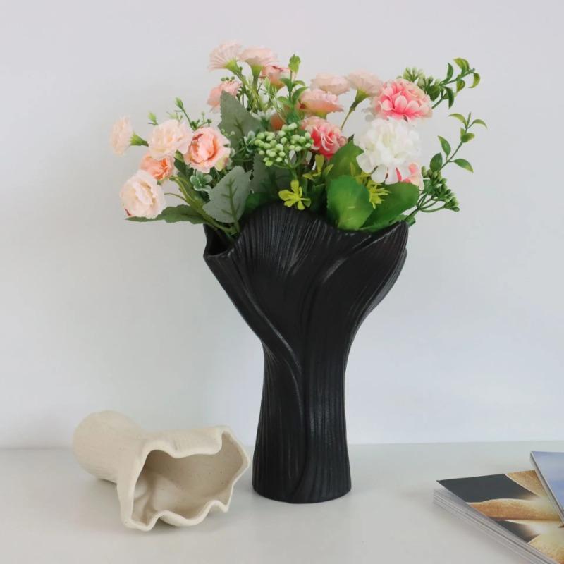 Nordic Minimalist Irregular Lotus Leaf Ceramic Vase Textured Glazed Flower Arrangement Vase Modern Home Table Decor Ornament