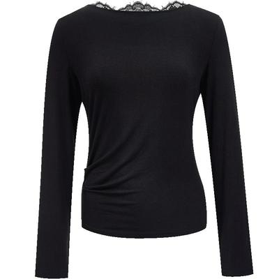 Pleated Drape Neck Lace Solid Top