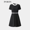 PORTS Color-Block Round Neck Cinched Waist A-Line Dress