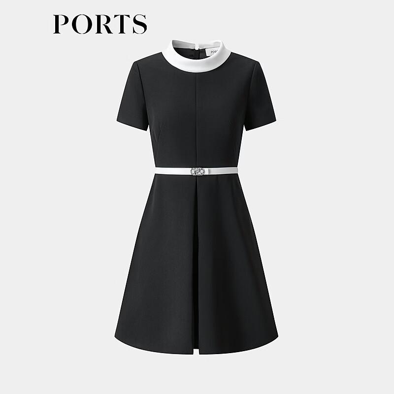 PORTS Color-Block Round Neck Cinched Waist A-Line Dress