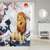 Cartoon Lion Shower Curtain for Kids Boys Girls Japanese Style Waterproof Bathroom Curtain, Vintage Ukiyoe Bath Curtain Ocean