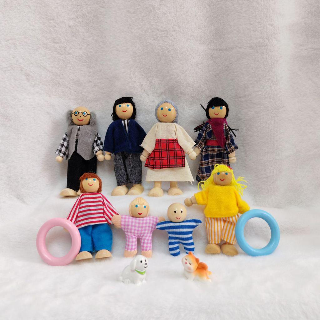 Plaid Handmade Fabric & Wood Grid Doll Figurines – Cute Mini Ornaments for Playhouse Decor
