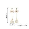 Fashion Round Opal Bead Dangle Earrings for Women Party Rhinestones Hollow Out Bow Knot Drop Earrings Golden Party Long Jewelry