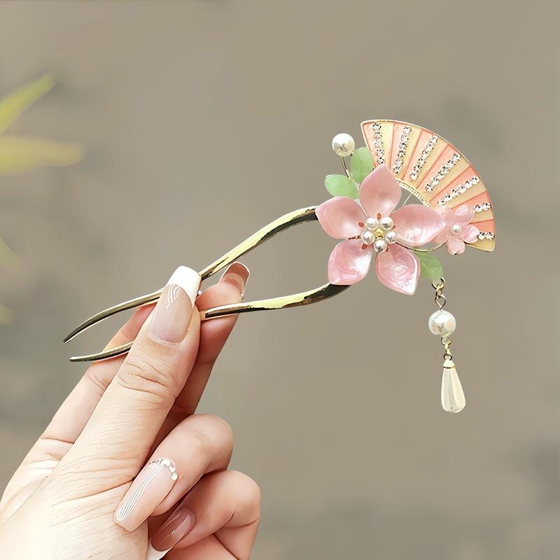 Antique Butterfly Flower Bamboo U-shaped Hairpin Super Fairy Retro Pearl Fringed Hairpin Hanfu Ancient Hairpin Accessories