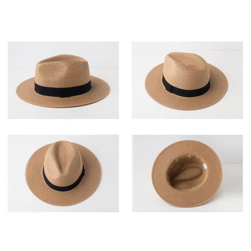 Sombrero de Paja Verano Hombres Mujeres Ala Ancha Playa Protección UV Fedora Sombrero de Sol
