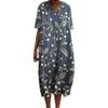 Vintage Floral Print Bohemian Summer Dress Women Loose V Neck Short Sleeves Knee Length A Line Beach Dating Midi Dress