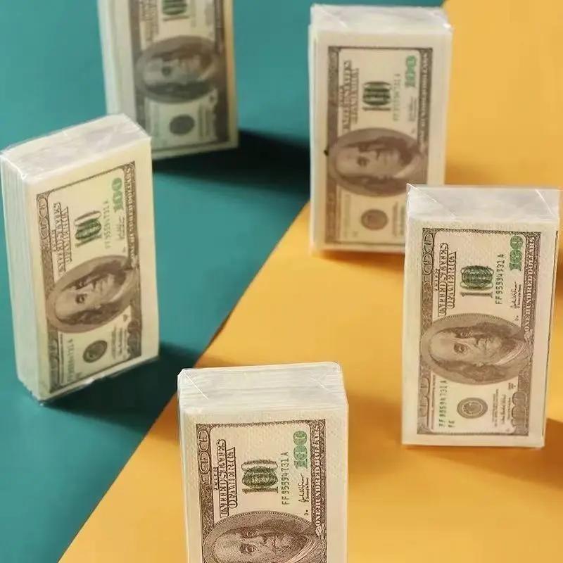 Creativo Simulazione Stampa Dollaro Carta Asciugamano Foglietto di Carta Polpa di Legno Grezza Tovagliolo Portatile Foglietto di Carta Tovagliolo Dollaro USA