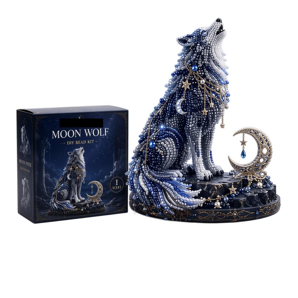 Moon Wolf 3D DIY Bead Kit Handmade Craft Set for Adult and Teen Creative Beadwork Sculpture Home Decoration Art Project