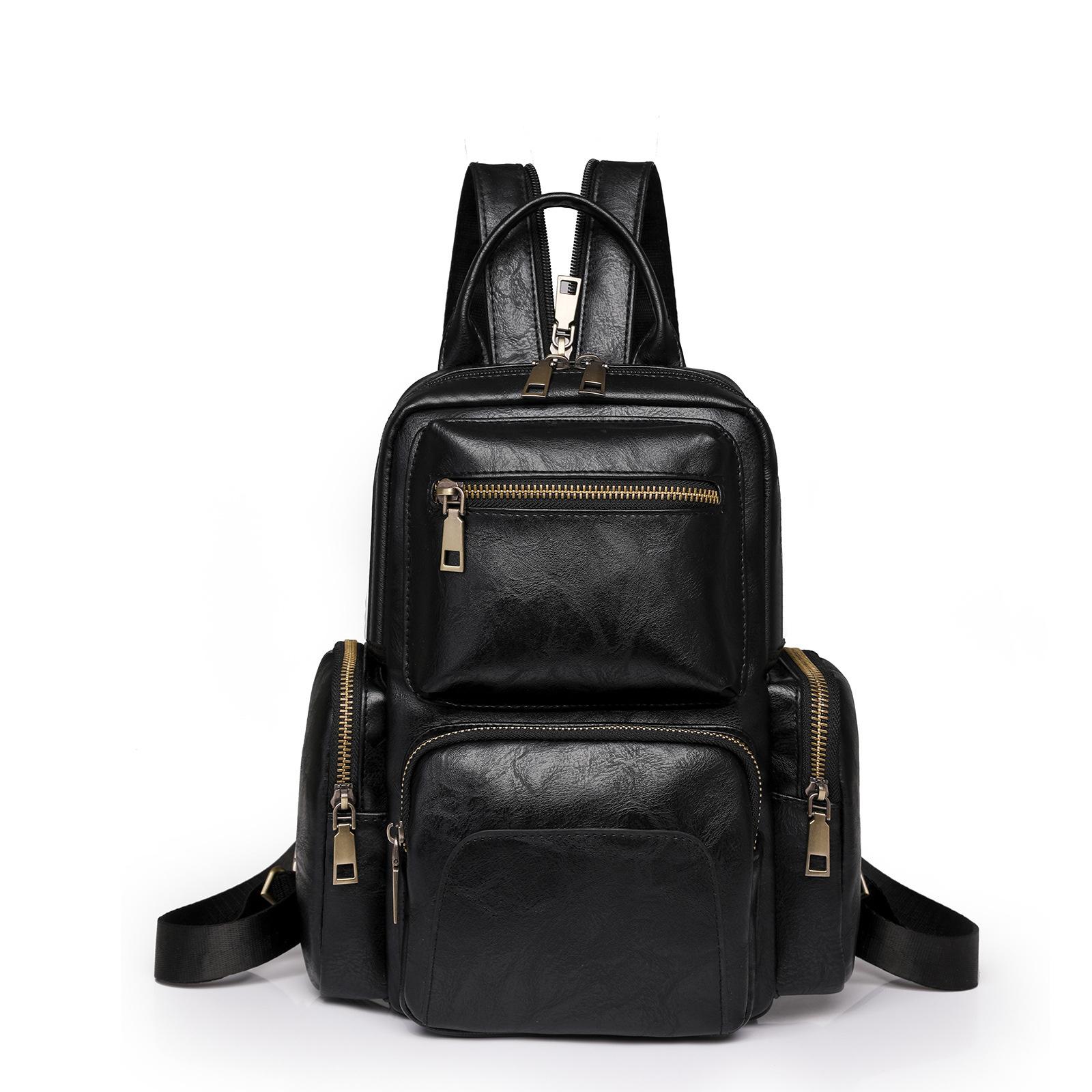 Vintage PU Leather Backpack for Women Convertible Multi Pocket Casual Travel Crossbody Daypack чёрный