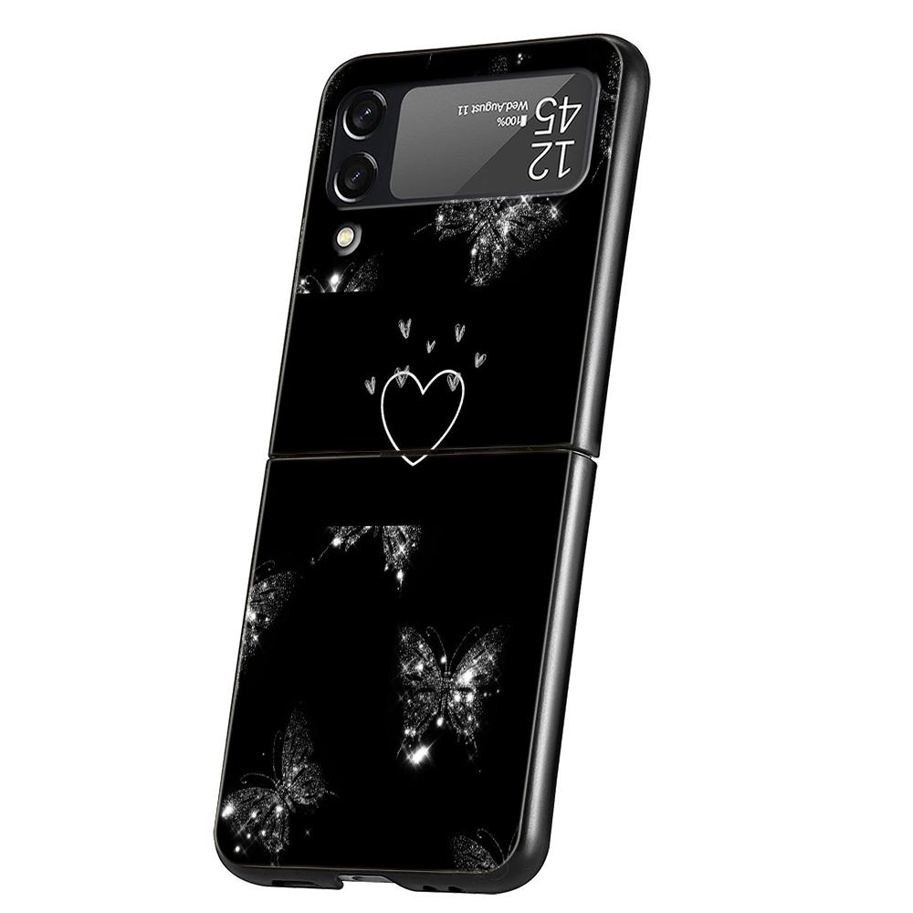 Luxury Phone Case For Samsung Galaxy Z Flip 3 4 5 6 Hard Folding PC For Samsung Z Flip3 Flip4 Flip5 Cover Butterfly Love Black
