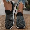 Fashion Rhinestone Women Shoe Casual Sneakers Wedge Flat Loafers Spring Summer New Knitted Single Shoes Adult Ladies Plus Size