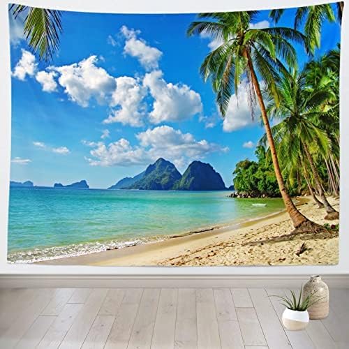 Ocean Beach Tapestry Tropical Seaside Island Palm Tree Waves Wall Tapestry Summer Hawaii Paradise Landscape Wall Hanging Hippie 90x75cm