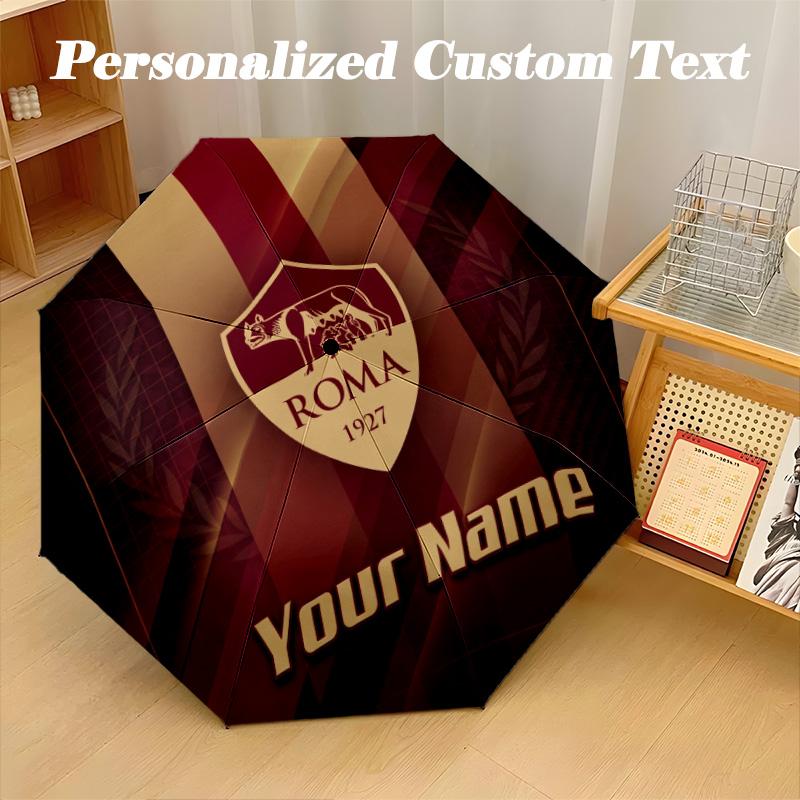 8 Rib Auto Folding Umbrella AS Roma Print Custom Name Text Portable Rain Gear