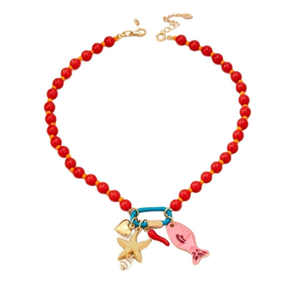 Colorful Beads Beaded Necklace Starfish Shell Charm Boho Necklace  Vacation Beach Party